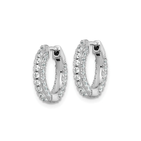 Sterling Silver Hoop Earrings with Double Row Round Cut Cubic Zirconia, Hinged Closure