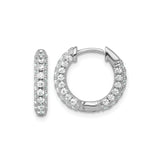 Sterling Silver Hoop Earrings with Double Row Round Cut Cubic Zirconia, Hinged Closure