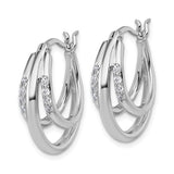 Sterling Silver Triple Oval Hoop Earrings with Cubic Zirconia Accents, Rhodium Plated Layered Design