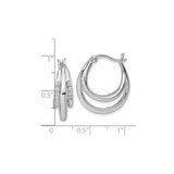 Sterling Silver Triple Oval Hoop Earrings with Cubic Zirconia Accents, Rhodium Plated Layered Design
