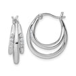 Sterling Silver Triple Oval Hoop Earrings with Cubic Zirconia Accents, Rhodium Plated Layered Design