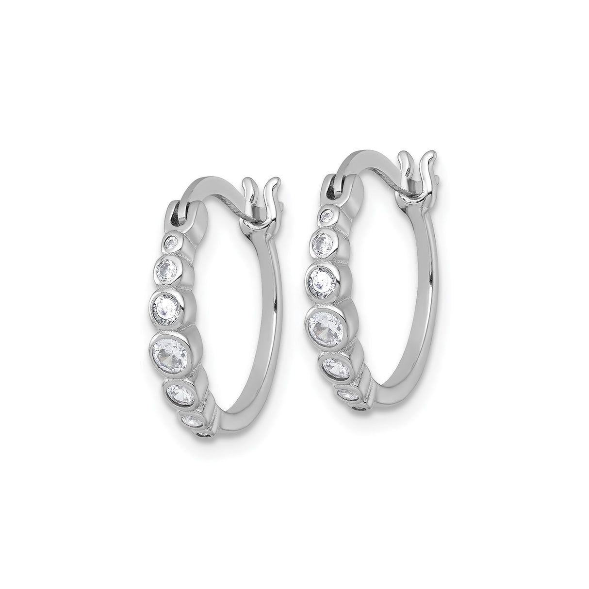 Sterling Silver Hoop Earrings with Graduated Cubic Zirconia, Bezel Set Modern Style