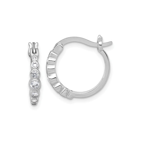 Sterling Silver Hoop Earrings with Graduated Cubic Zirconia, Bezel Set Modern Style