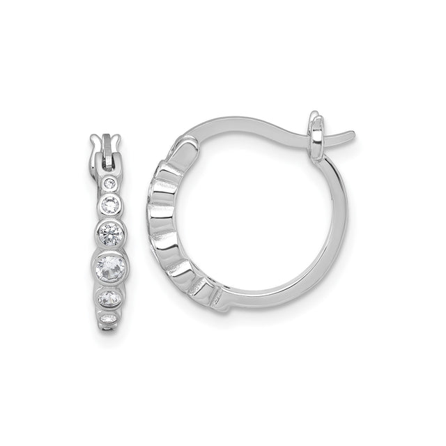 Sterling Silver Hoop Earrings with Graduated Cubic Zirconia, Bezel Set Modern Style