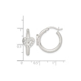 Sterling Silver Hoop Earrings with Open Heart Charms and Cubic Zirconia Accents