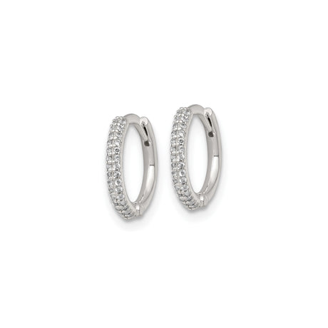 Sterling Silver Huggie Hoop Earrings with Pavé Cubic Zirconia, Small Round Dainty Style