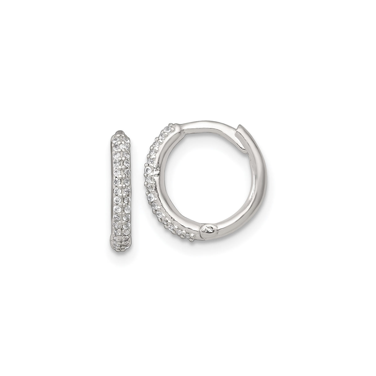 Sterling Silver Huggie Hoop Earrings with Pavé Cubic Zirconia, Small Round Dainty Style