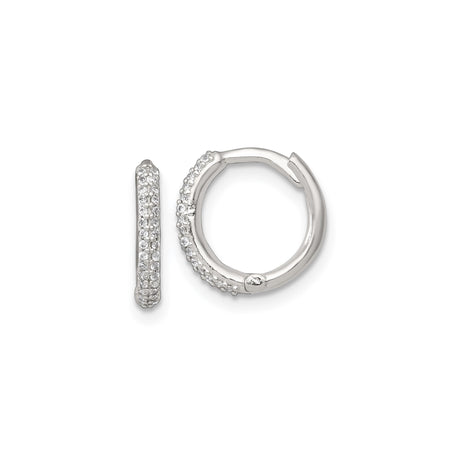 Sterling Silver Huggie Hoop Earrings with Pavé Cubic Zirconia, Small Round Dainty Style