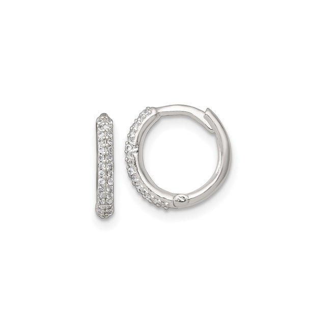 Sterling Silver Huggie Hoop Earrings with Pavé Cubic Zirconia, Small Round Dainty Style