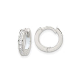 Sterling Silver Hoop Earrings with Channel Set Square Cut Cubic Zirconia, Huggie Style
