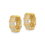 Sterling Silver Hoop Earrings with Cubic Zirconia, Gold Plated, Wide Band Textured Design