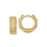 Sterling Silver Hoop Earrings with Cubic Zirconia, Gold Plated, Wide Band Textured Design