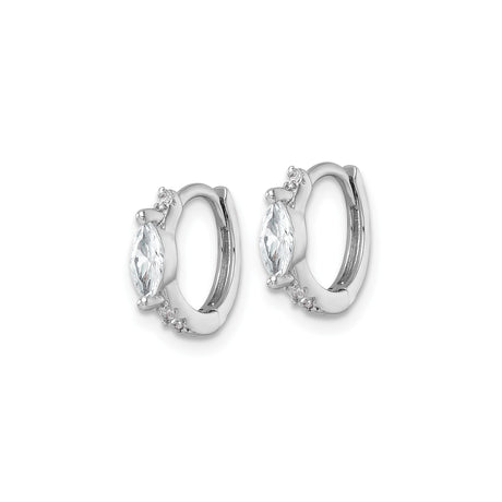 Sterling Silver Hoop Earrings with Marquise and Round Cubic Zirconia, Polished Finish
