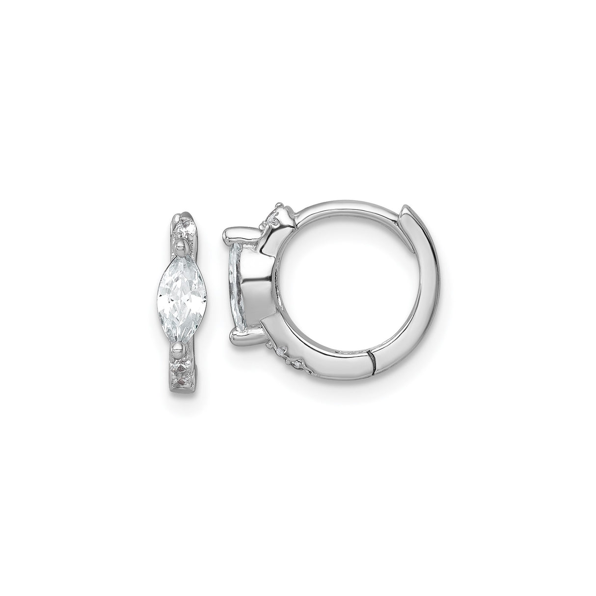Sterling Silver Hoop Earrings with Marquise and Round Cubic Zirconia, Polished Finish