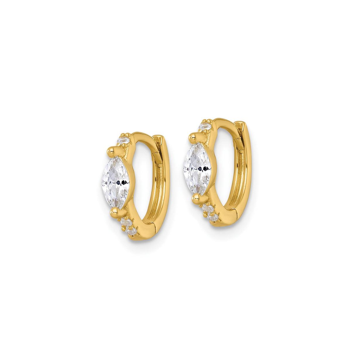 Sterling Silver Hoop Earrings with Marquise and Round Cubic Zirconia, Gold Plated Classic Design
