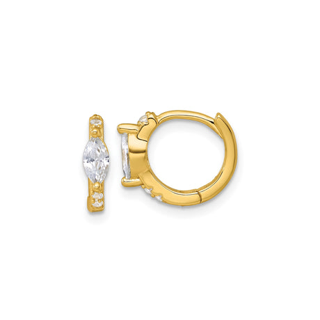 Sterling Silver Hoop Earrings with Marquise and Round Cubic Zirconia, Gold Plated Classic Design