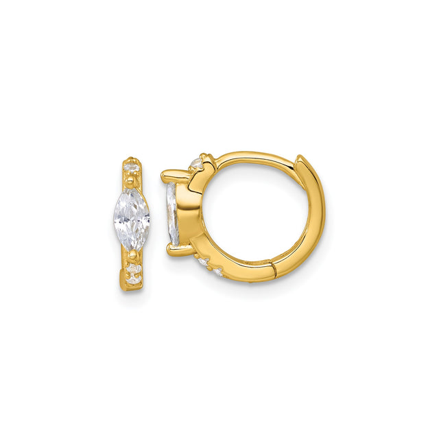 Sterling Silver Hoop Earrings with Marquise and Round Cubic Zirconia, Gold Plated Classic Design