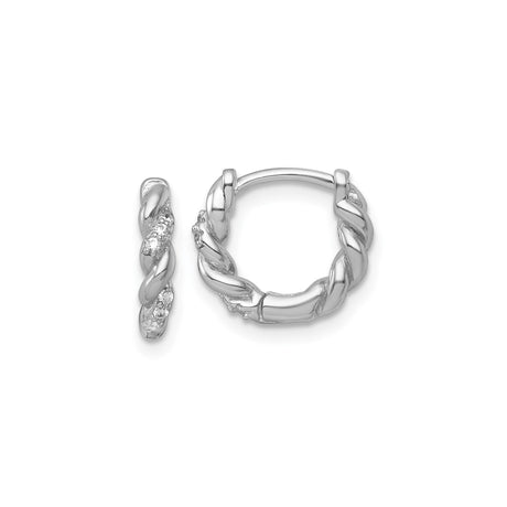 Sterling Silver Twisted Hoop Earrings with Cubic Zirconia, Rope Style Huggie Design