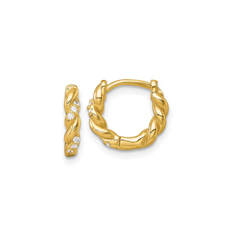 Sterling Silver Twisted Hoop Earrings with Cubic Zirconia Accents and Rope Design