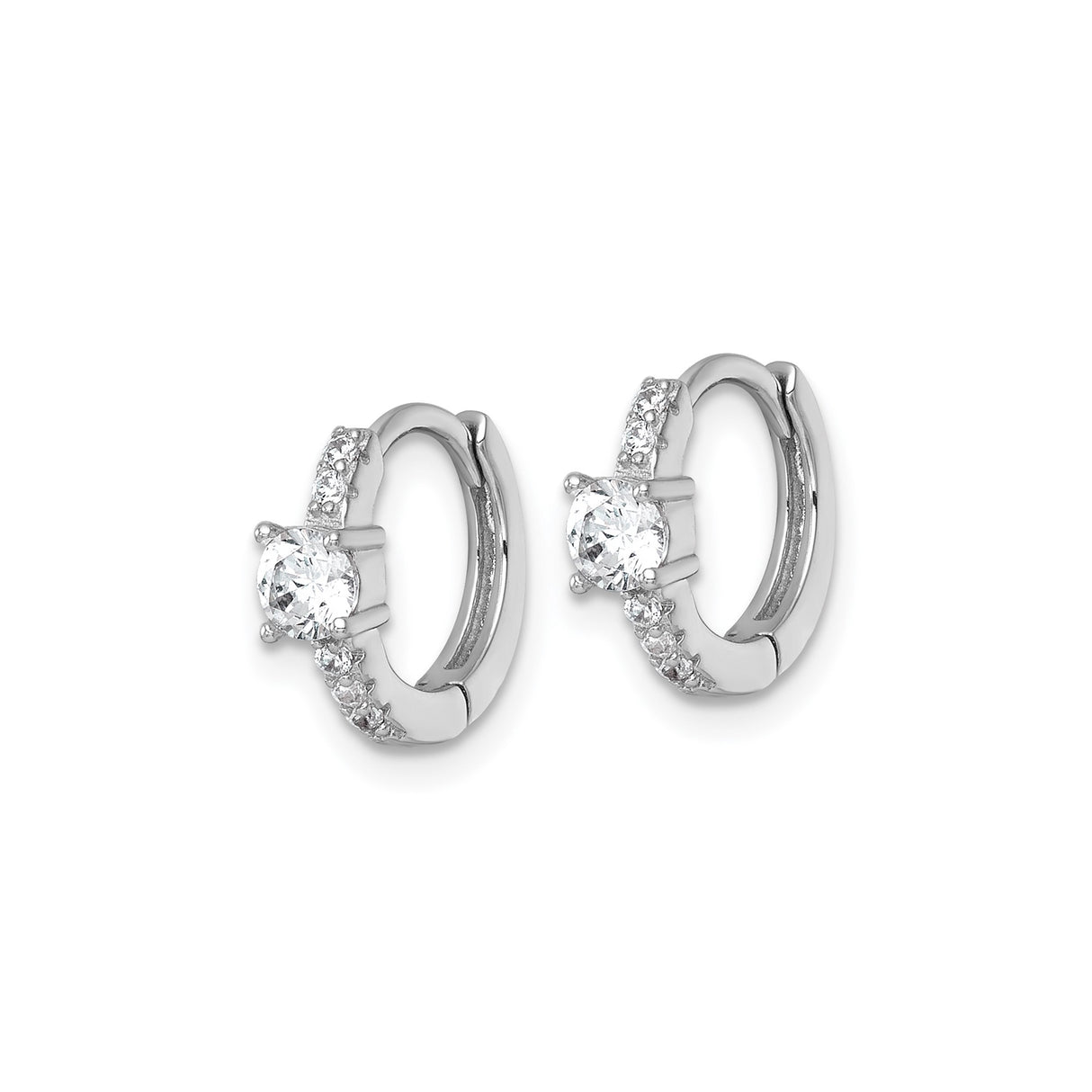 Sterling Silver Hoop Earrings with Round Cut Cubic Zirconia Center and Accents