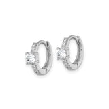 Sterling Silver Hoop Earrings with Round Cut Cubic Zirconia Center and Accents
