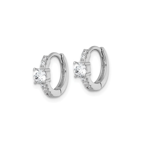 Sterling Silver Hoop Earrings with Round Cut Cubic Zirconia Center and Accents