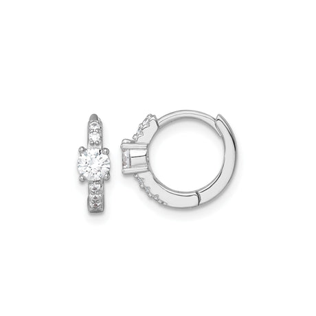 Sterling Silver Hoop Earrings with Round Cut Cubic Zirconia Center and Accents