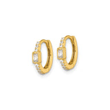Sterling Silver Huggie Hoop Earrings with Cubic Zirconia Round and Rectangular Stones, Modern Design
