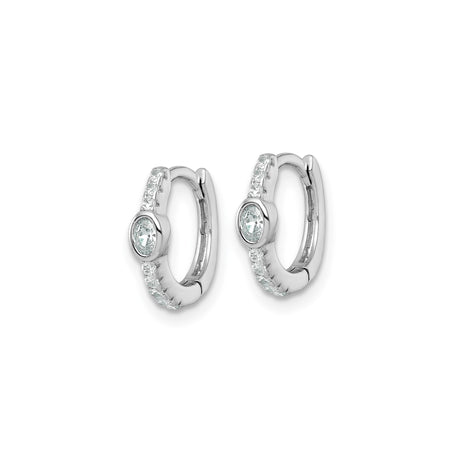 Sterling Silver Hoop Earrings with Oval Cubic Zirconia Center and Round Accents
