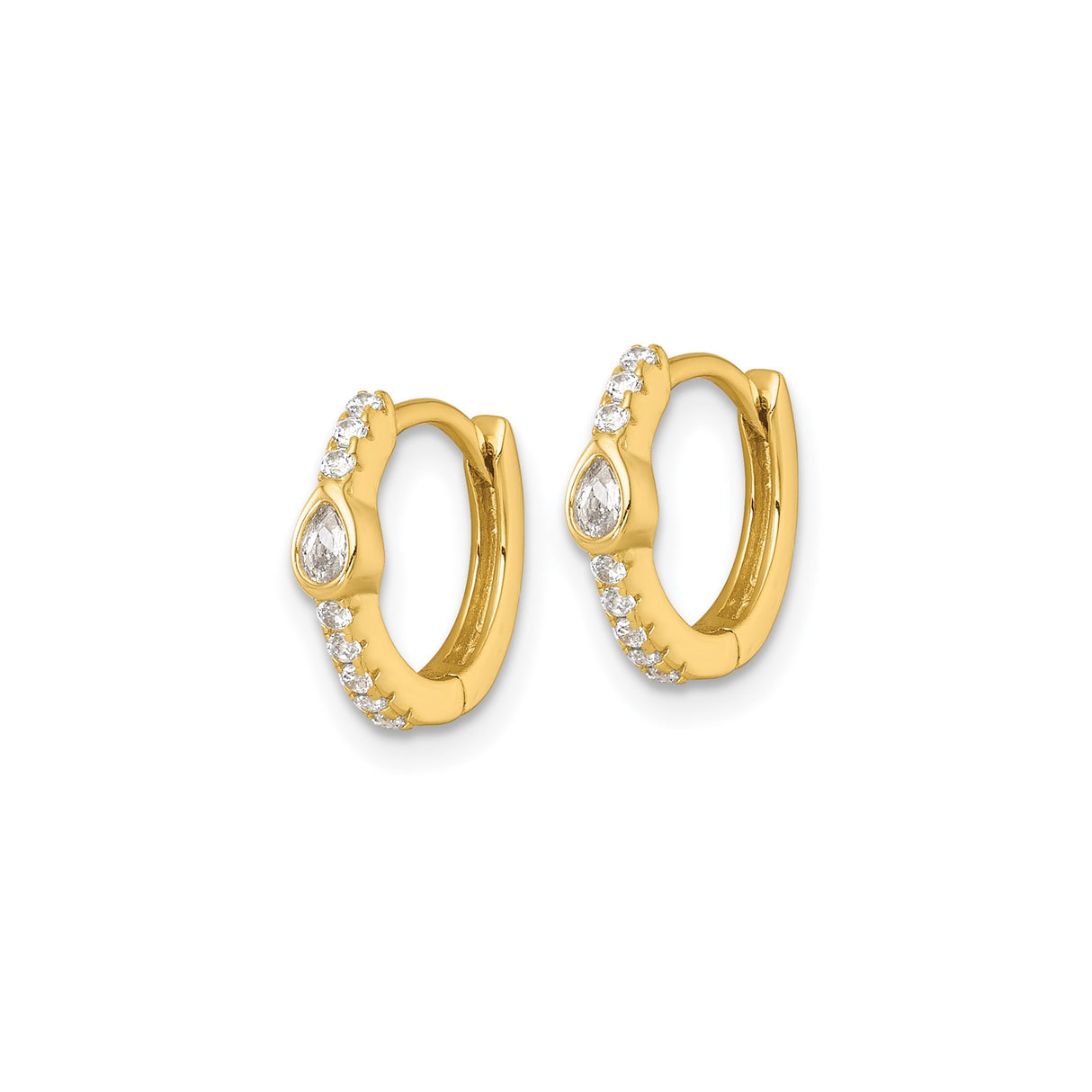 Sterling Silver Huggie Hoop Earrings with Pear Shaped Cubic Zirconia Accents for Women