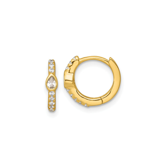 Sterling Silver Huggie Hoop Earrings with Pear Shaped Cubic Zirconia Accents for Women