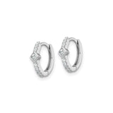 Sterling Silver Hoop Earrings with Round Cut Cubic Zirconia and Square Accent Huggie Style