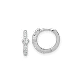 Sterling Silver Hoop Earrings with Round Cut Cubic Zirconia and Square Accent Huggie Style