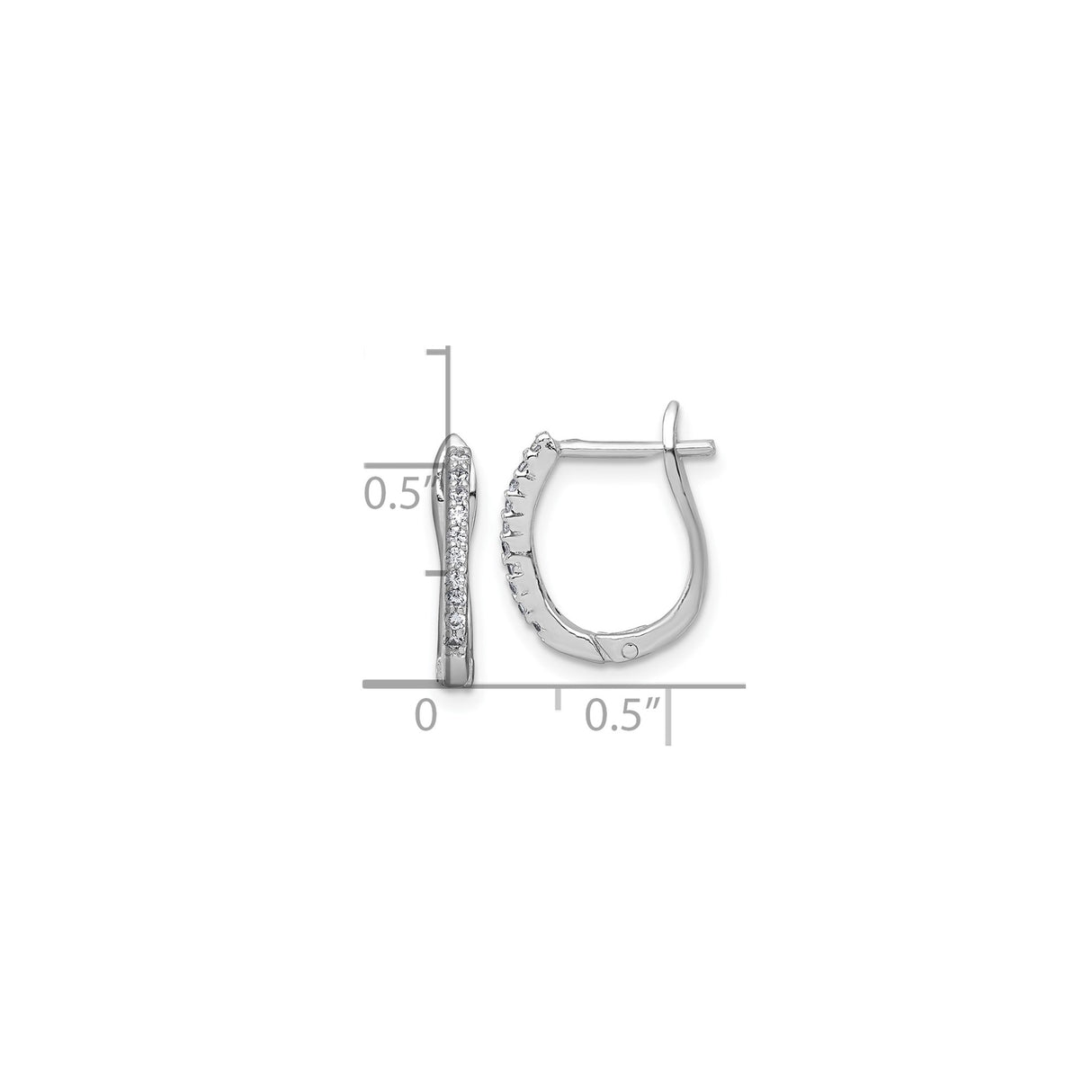 Sterling Silver Hoop Earrings with Cubic Zirconia, Polished Finish, Hinged Lightweight Design