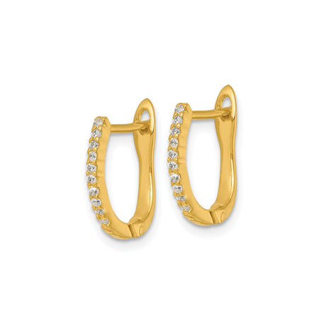 Sterling Silver Hoop Earrings with Round Cut Cubic Zirconia, Hinged Clasp, Classic Sparkle Style