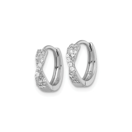 Sterling Silver Hoop Earrings with Cubic Zirconia, Twisted Crossover Design