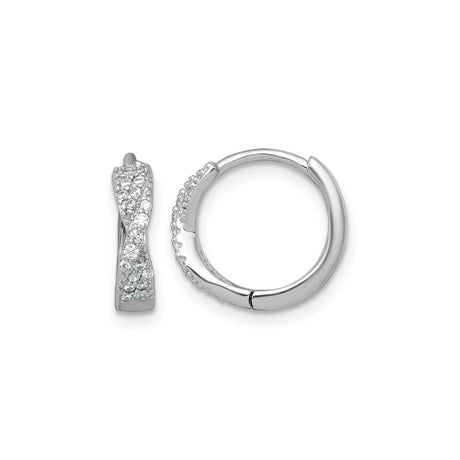 Sterling Silver Hoop Earrings with Cubic Zirconia, Twisted Crossover Design