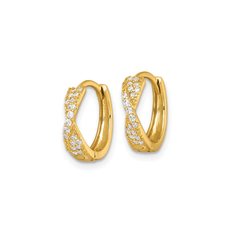 Sterling Silver Gold Plated Twisted Hoop Earrings with Cubic Zirconia Crossover Design