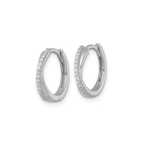 Sterling Silver Crossover Hoop Earrings with Cubic Zirconia, Rhodium Plated Modern Design