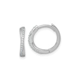 Sterling Silver Crossover Hoop Earrings with Cubic Zirconia, Rhodium Plated Modern Design
