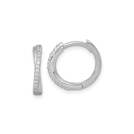 Sterling Silver Crossover Hoop Earrings with Cubic Zirconia, Rhodium Plated Modern Design