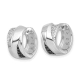 Sterling Silver Hoop Earrings with Black and White Cubic Zirconia, Twisted Modern Design