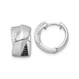 Sterling Silver Hoop Earrings with Black and White Cubic Zirconia, Twisted Modern Design