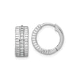 Sterling Silver Hoop Earrings with Cubic Zirconia, Ribbed Design, Rhodium Plated Finish