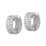 Sterling Silver Hoop Earrings with Cubic Zirconia Channel Setting, Polished Beaded Texture