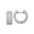 Sterling Silver Hoop Earrings with Cubic Zirconia Channel Setting, Polished Beaded Texture