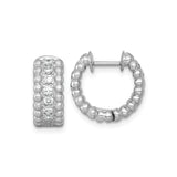 Sterling Silver Hoop Earrings with Cubic Zirconia Channel Setting, Polished Beaded Texture