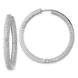 Sterling Silver Hoop Earrings with Triple Row Pavé Cubic Zirconia, Rhodium Plated Latch Closure