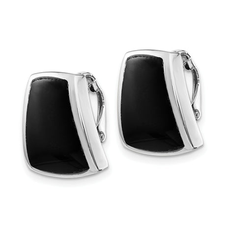 Sterling Silver Clip On Earrings Black Onyx Inlay Trapezoid