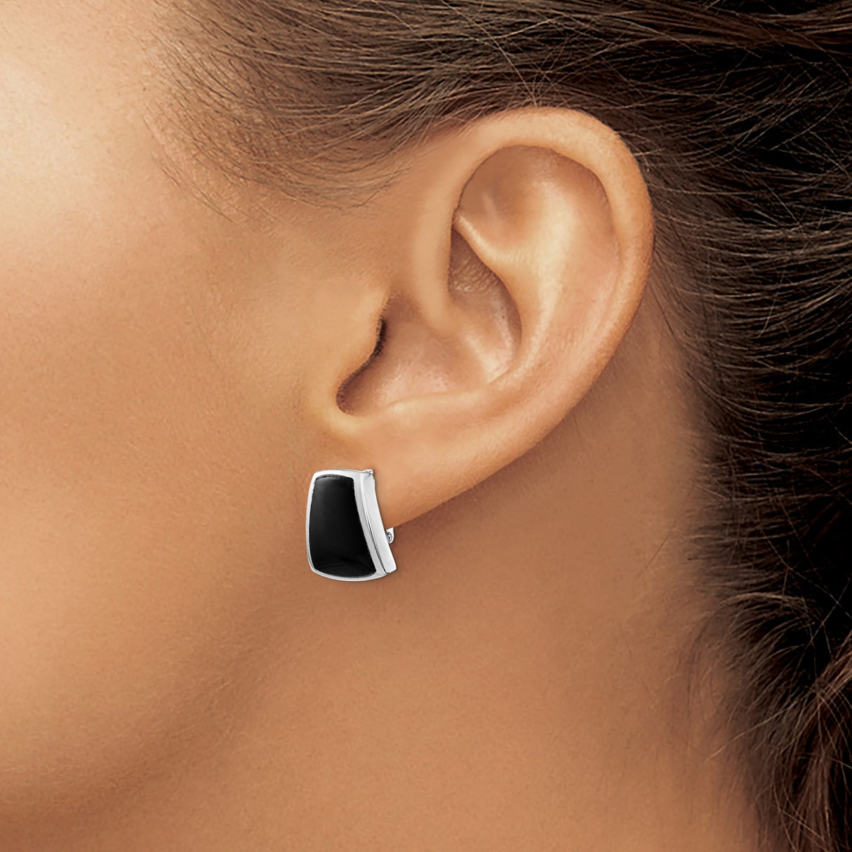 Sterling Silver Clip On Earrings Black Onyx Inlay Trapezoid
